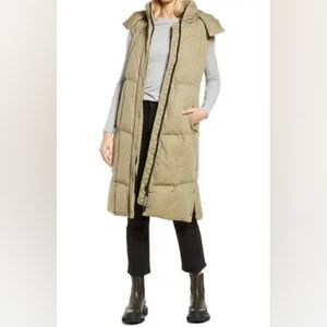 Avec Les Filles Thermalpuff Longline Hooded Puffer Vest Rosemary Green